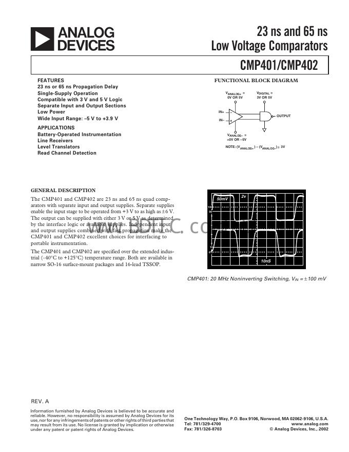 ANALOG DEVICES CMP401/CMP402 数据手册