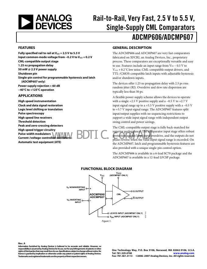ANALOG DEVICES ADCMP607 数据手册