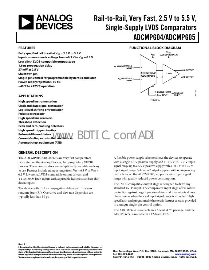 ANALOG DEVICES ADCMP605 数据手册