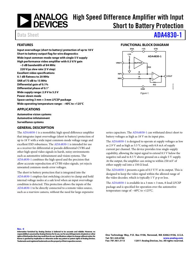 ANALOG DEVICES ADA4830-1 英文数据手册