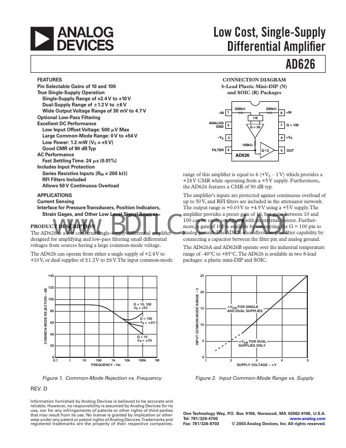 ANALOG DEVICES AD626 数据手册