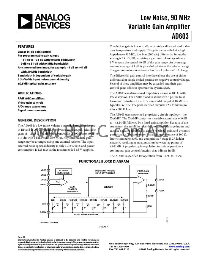 ANALOG DEVICES AD603 数据手册