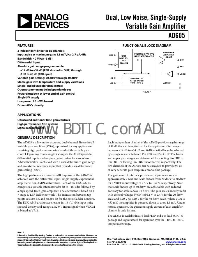 ANALOG DEVICES AD605 数据手册