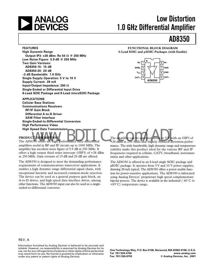 ANALOG DEVICES AD8350 数据手册