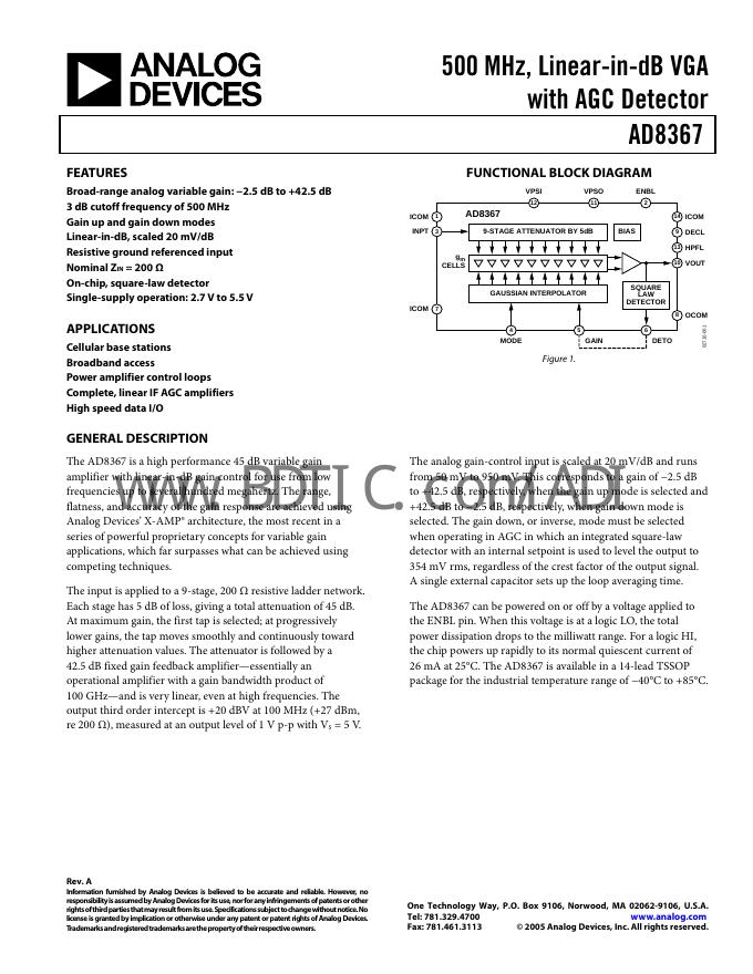 ANALOG DEVICES AD8367 数据手册