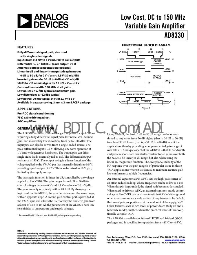 ANALOG DEVICES AD8330 数据手册