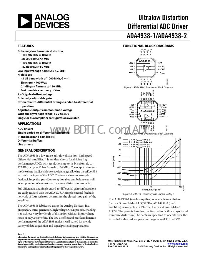 ANALOG DEVICES ADA4938-1/ADA4938-2 数据手册