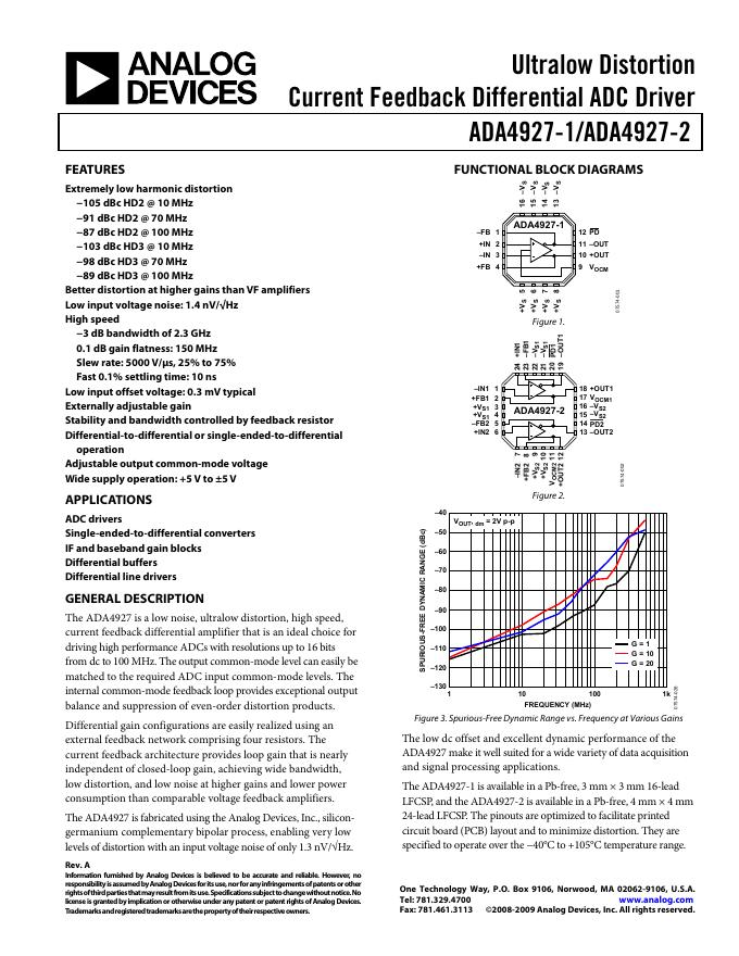 ANALOG DEVICES ADA4927-1/ADA4927-2 数据手册