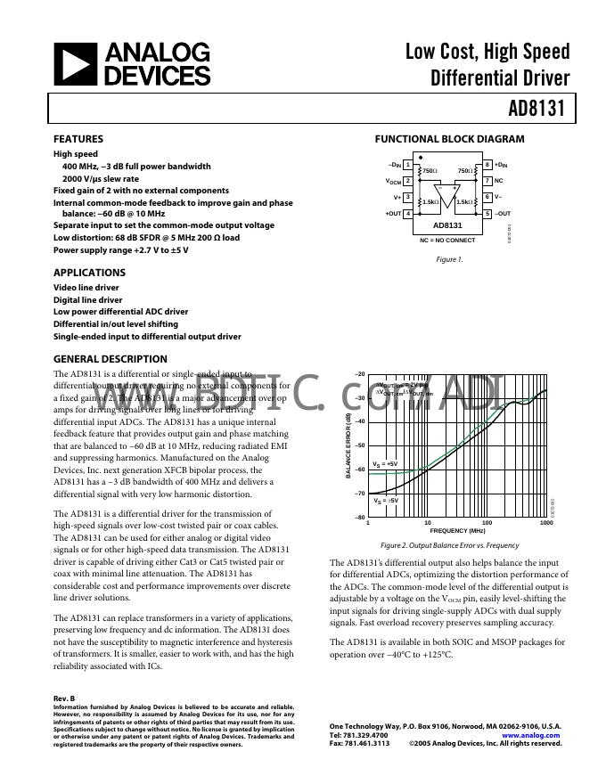 ANALOG DEVICES AD8131 数据手册