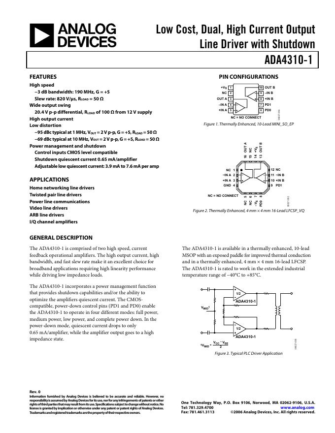 ANALOG DEVICES ADA4310-1 数据手册