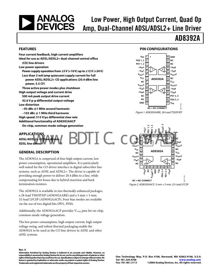 ANALOG DEVICES AD8392A 数据手册