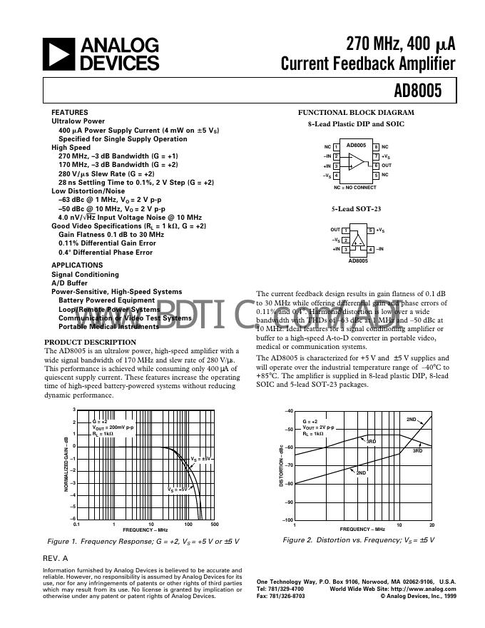 ANALOG DEVICES AD8005 数据手册