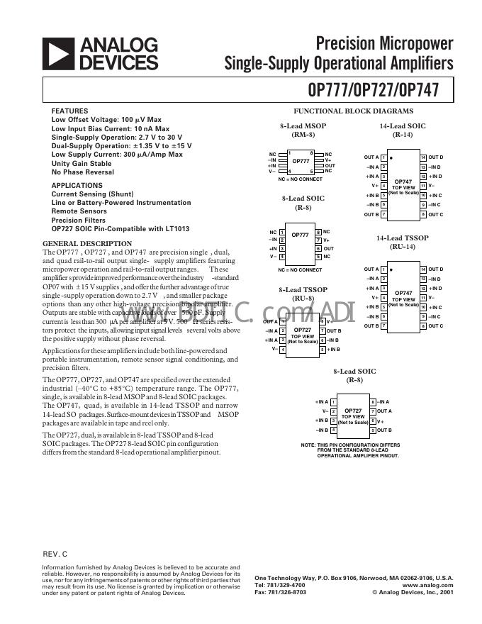 ANALOG DEVICES OP777/OP727/OP747 数据手册