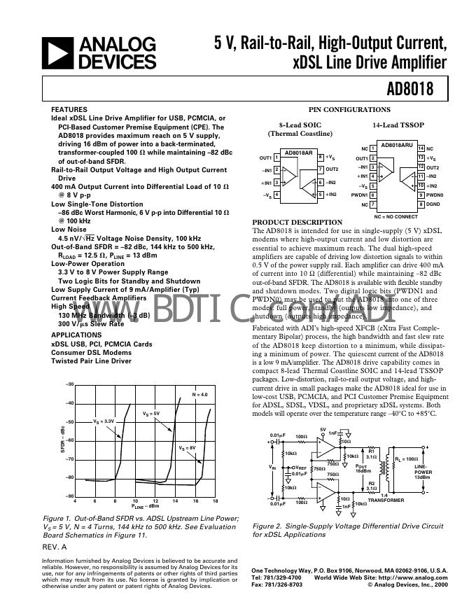 ANALOG DEVICES AD8018 数据手册