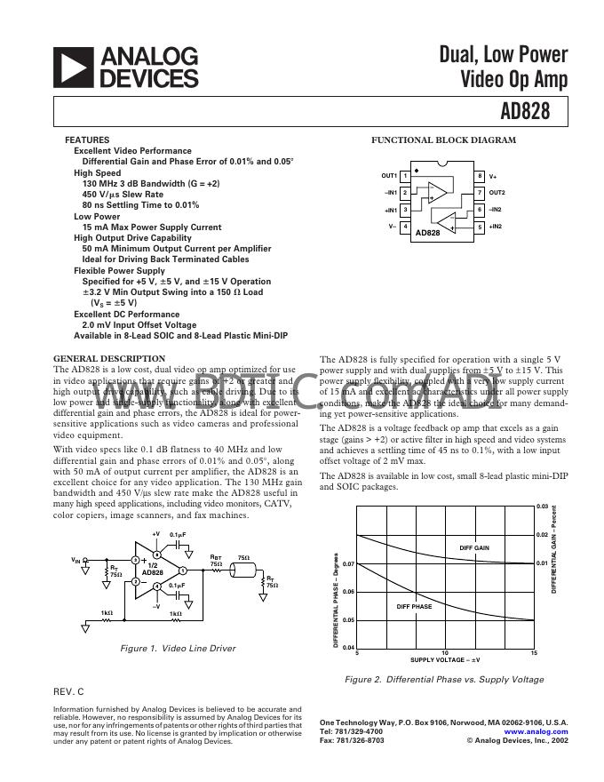 ANALOG DEVICES AD828 数据手册