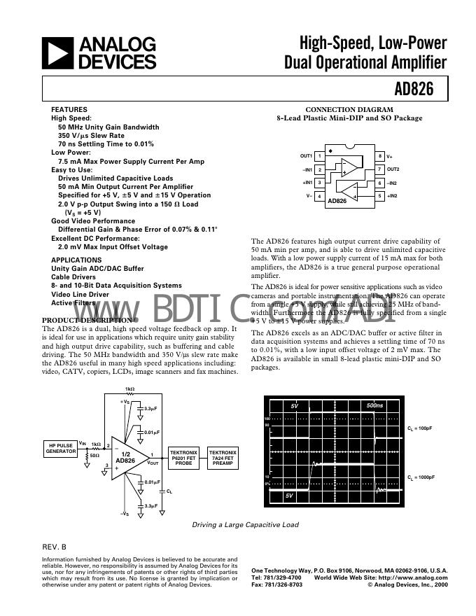 ANALOG DEVICES AD826 数据手册