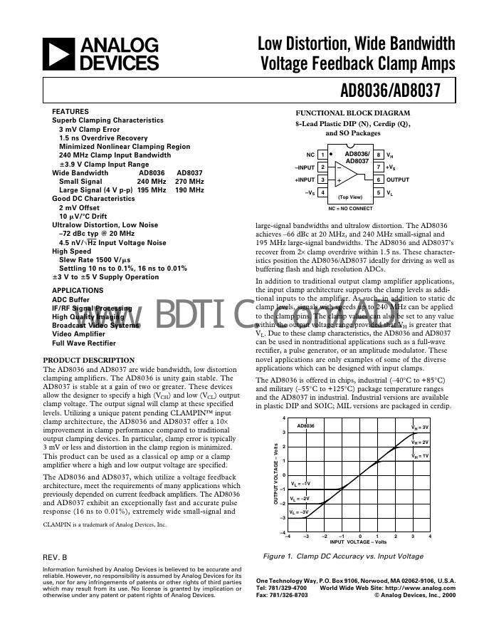 ANALOG DEVICES AD8037 数据手册