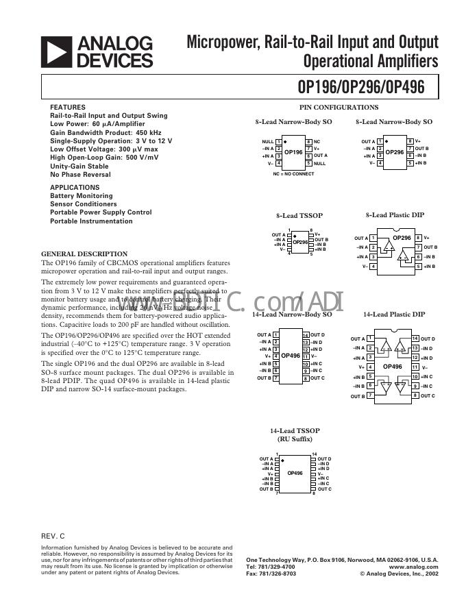 ANALOG DEVICES OP496 数据手册