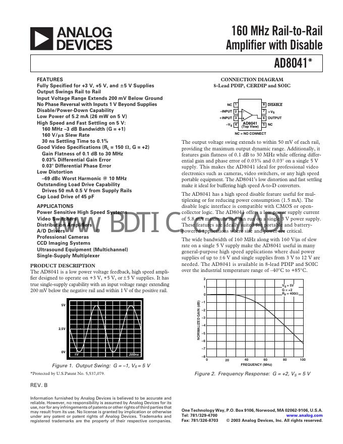 ANALOG DEVICES AD8041 数据手册