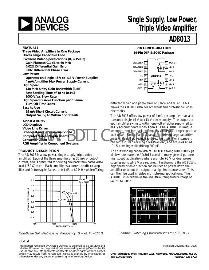 ANALOG DEVICES AD8013 数据手册