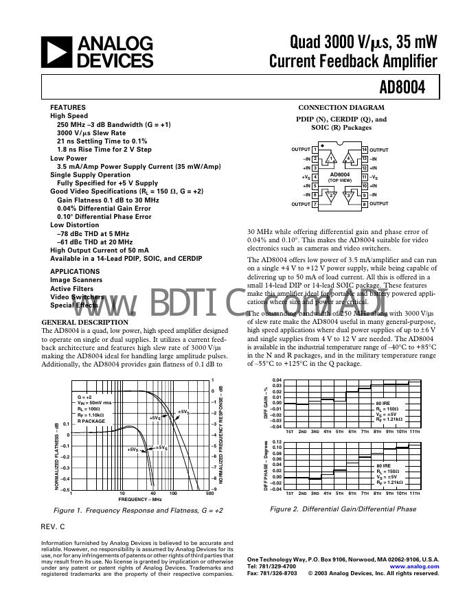 ANALOG DEVICES AD8004 数据手册