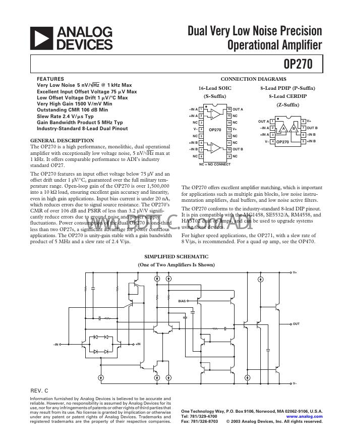 ANALOG DEVICES OP270 数据手册