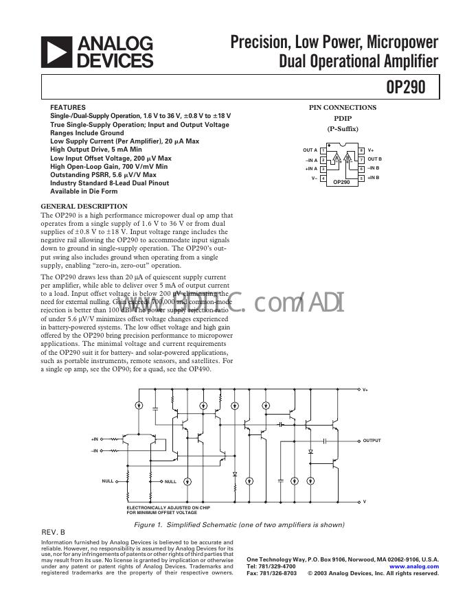 ANALOG DEVICES OP290 数据手册