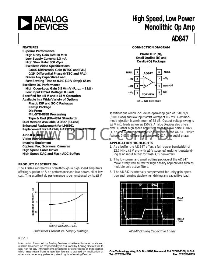ANALOG DEVICES AD847 数据手册
