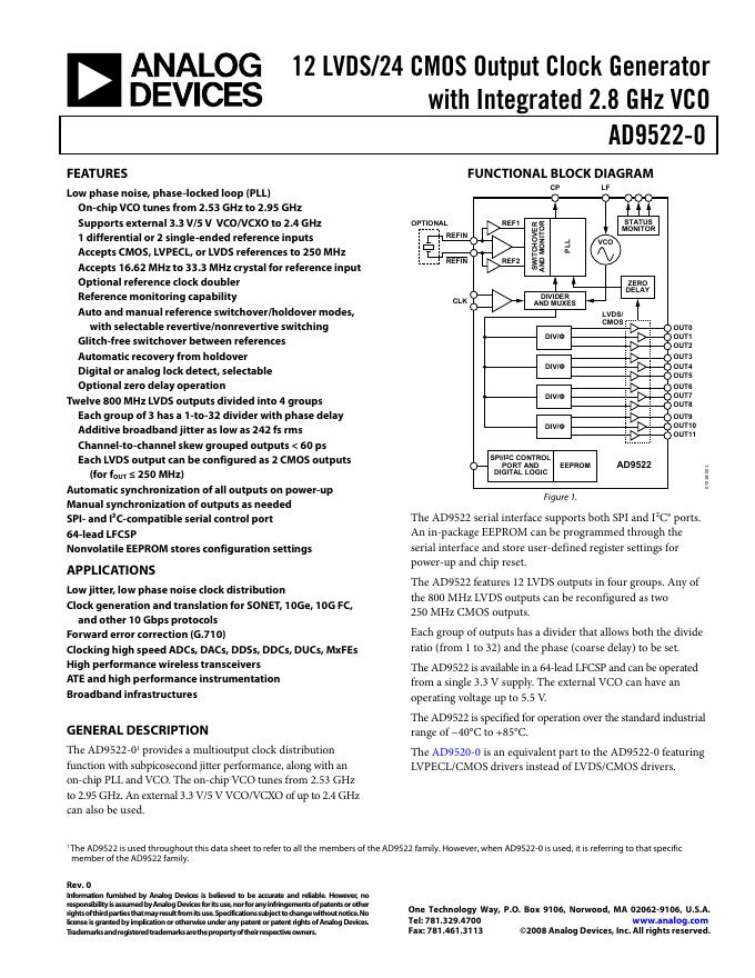 ANALOG DEVICES AD9522-0 数据手册
