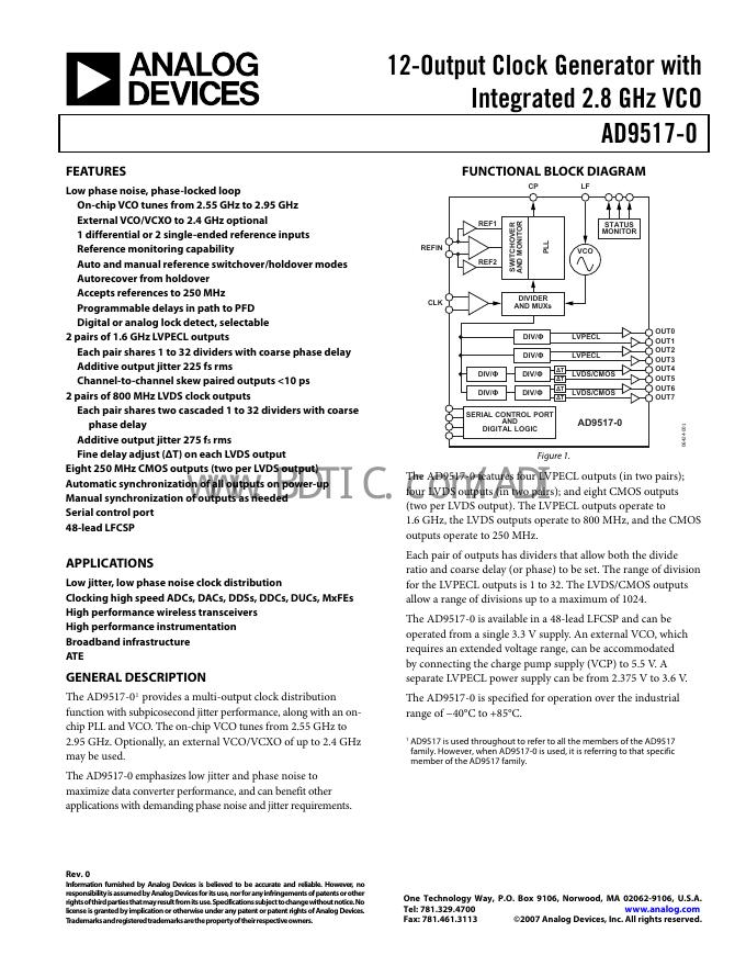 ANALOG DEVICES AD9517-0 数据手册