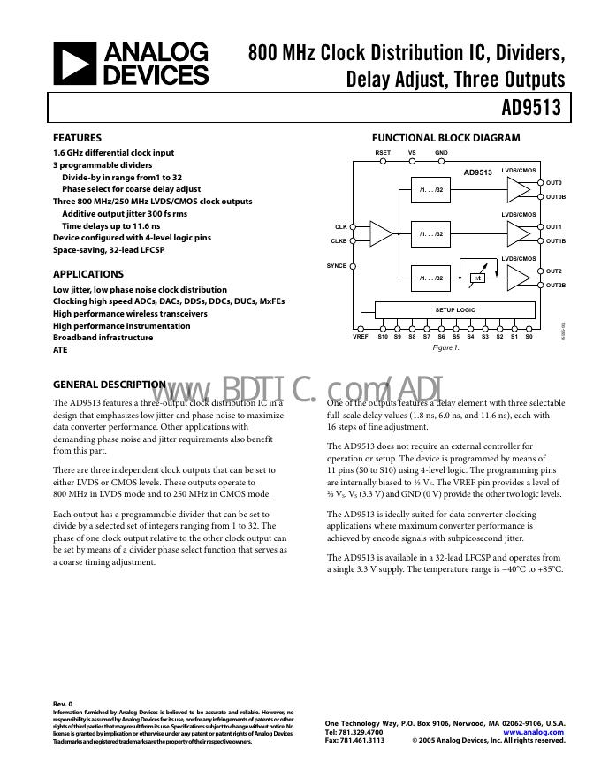 ANALOG DEVICES AD9513 数据手册