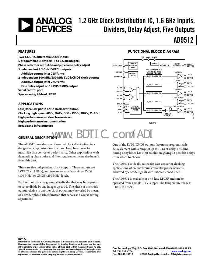 ANALOG DEVICES AD9512 数据手册
