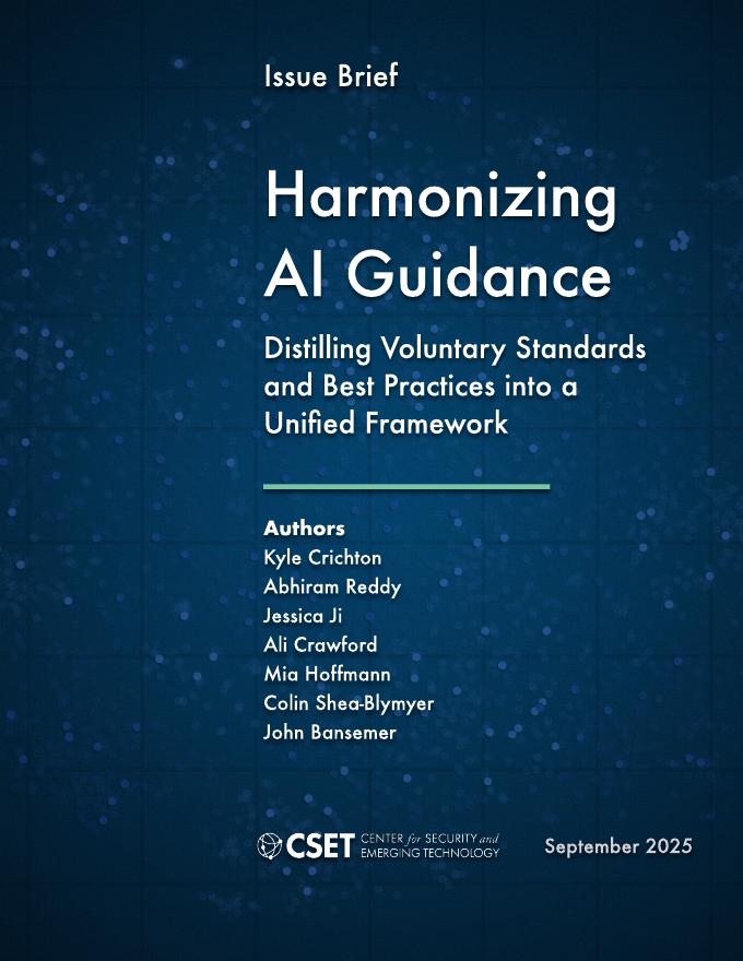 CSET：2025年协调人工智能指导：将自愿标准和最佳实践distill成一个统一的框架报告（英文版）海报