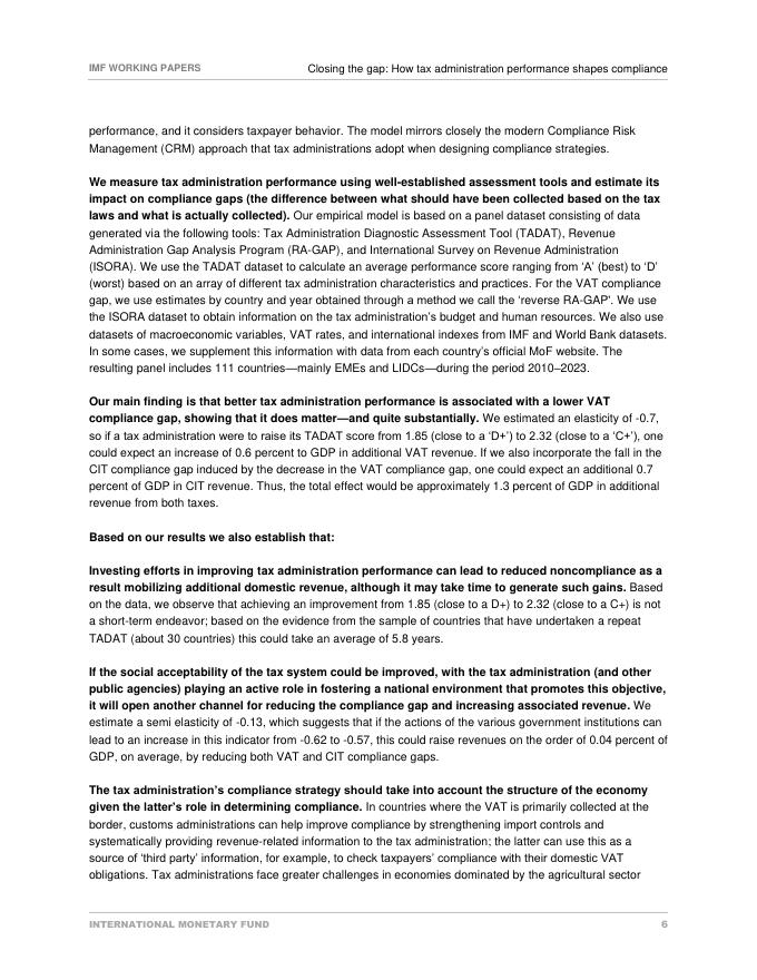 国际货币基金组织：缩小差距：税务管理绩效如何影响合规性（英文版）_第8页