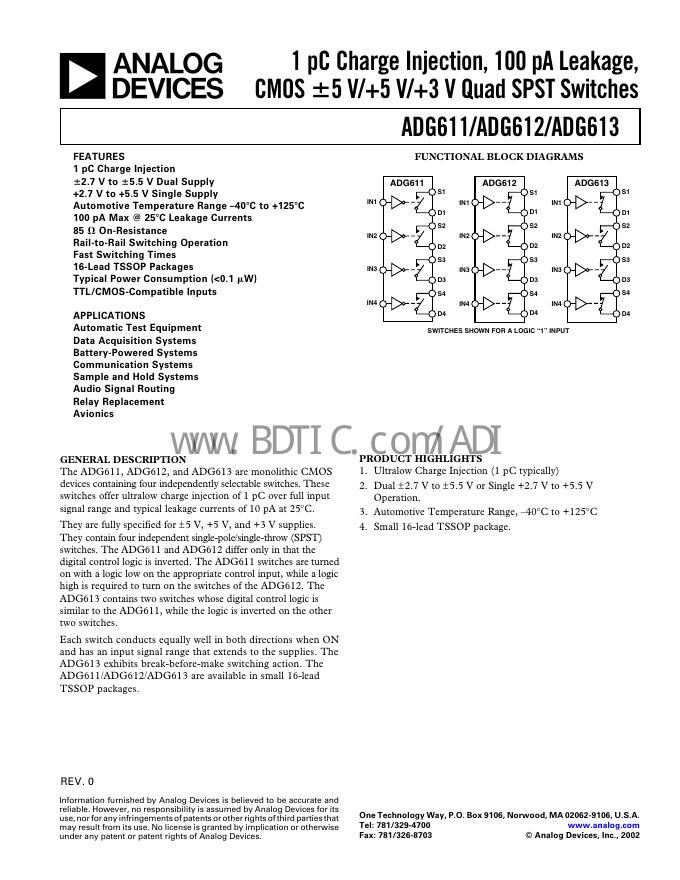 ANALOG DEVICES ADG611 <em>数据</em>手册