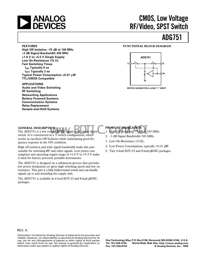 ANALOG DEVICES ADG751 数据手册