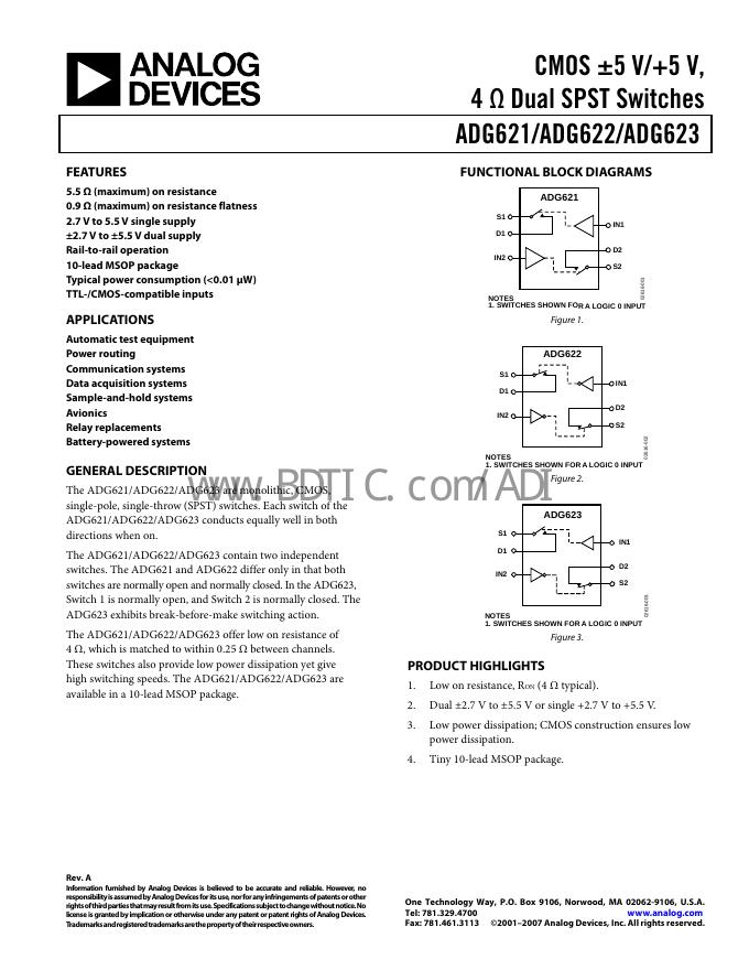 ANALOG DEVICES ADG621 数据手册