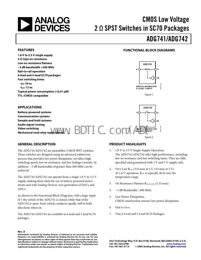 ANALOG DEVICES ADG741/ADG742 数据手册