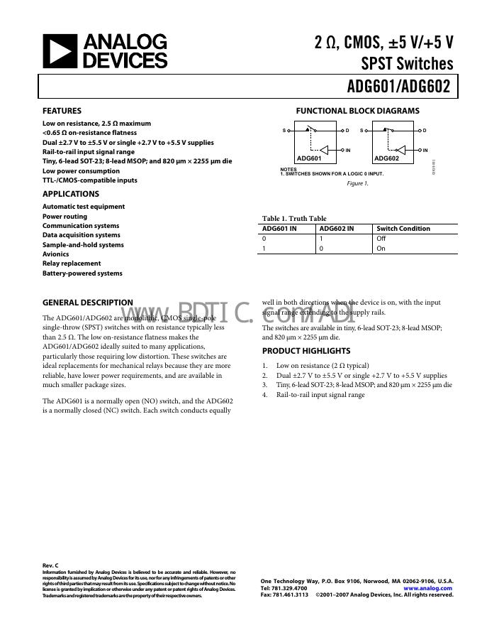 ANALOG DEVICES ADG601/ADG602 数据手册