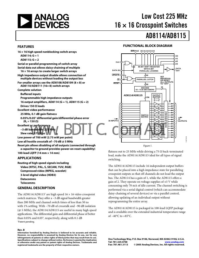 ANALOG DEVICES AD8114 数据手册