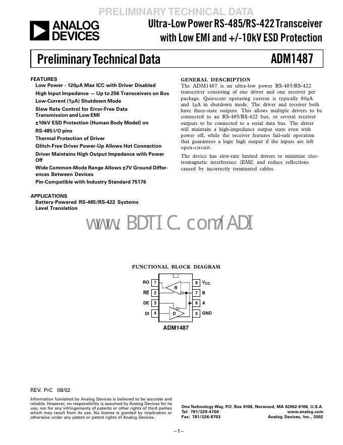 ANALOG DEVICES ADM1487E 数据手册
