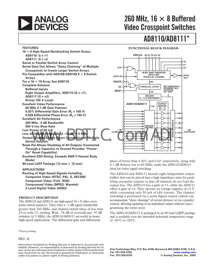 ANALOG DEVICES AD8110 数据手册