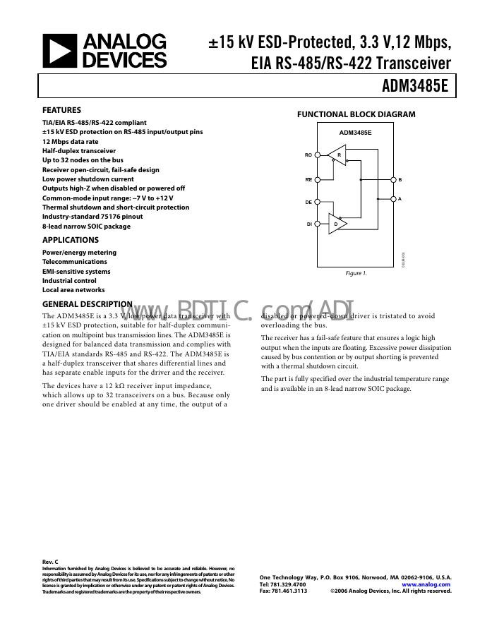 ANALOG DEVICES ADM3485E 数据手册