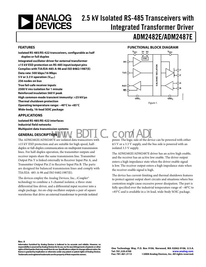 ANALOG DEVICES ADM2482E/ADM2487E 数据手册