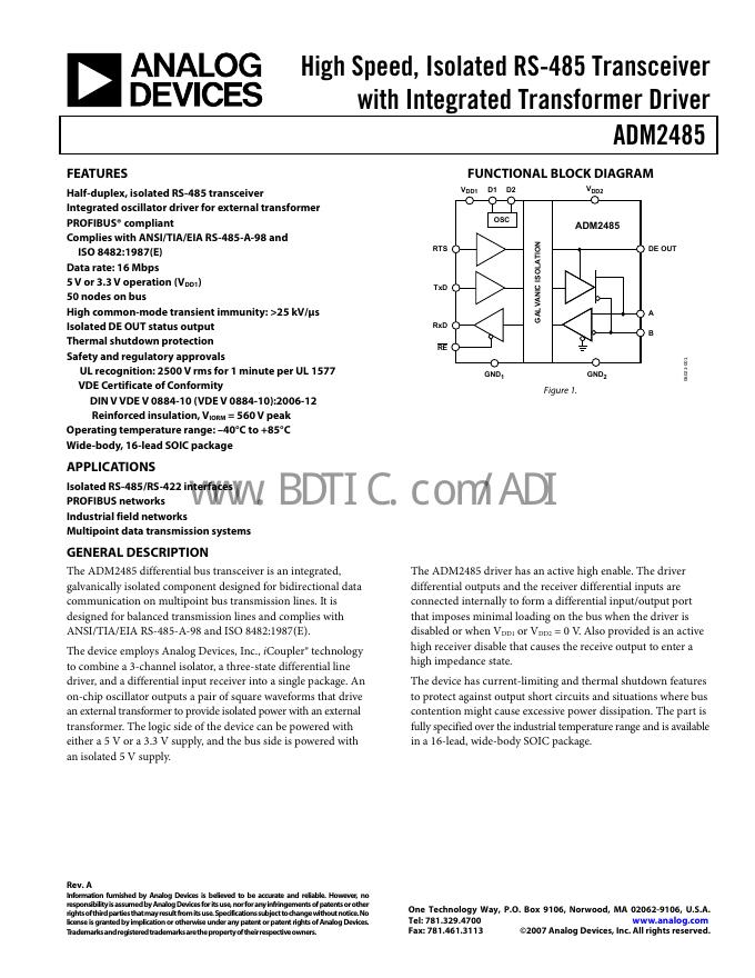 ANALOG DEVICES ADM2485 数据手册