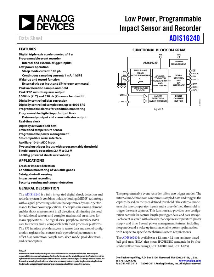 ANALOG DEVICES ADIS16240 数据手册
