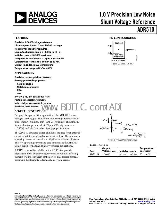 ANALOG DEVICES ADR510 数据手册
