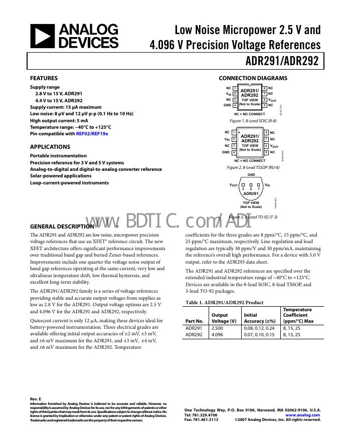 ANALOG DEVICES ADR291/ADR292 数据手册