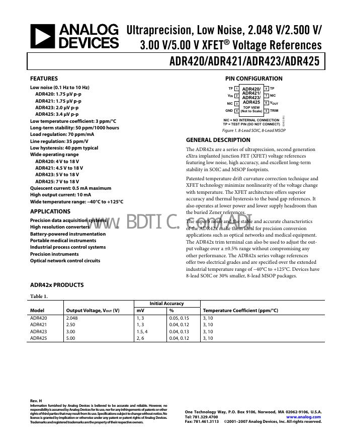 ANALOG DEVICES ADR420/ADR421/ADR423/ADR425 数据手册