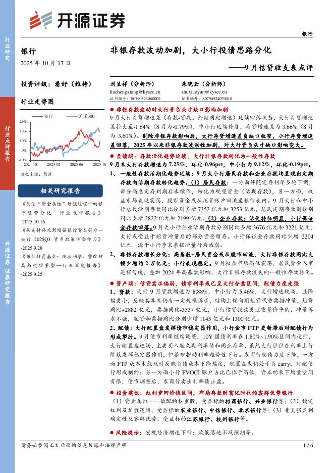 开源证券：9月信贷收支表点评：非银存款波动加剧，大小行投债思路分化海报